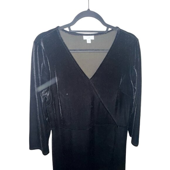 J.Jill Women's Black Velvet/Velour Faux Wrap A Line 3/4 Sleeve V-Neck Sz M Tall - Picture 3 of 13